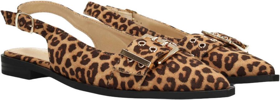 POSH by Poelman Cecile suède slingback loafers met panterprint cognac zwart - Foto 2