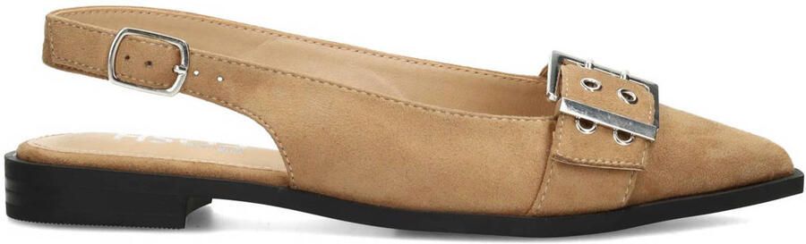 POSH by Poelman Cecile suède slingback loafers met siergesp beige