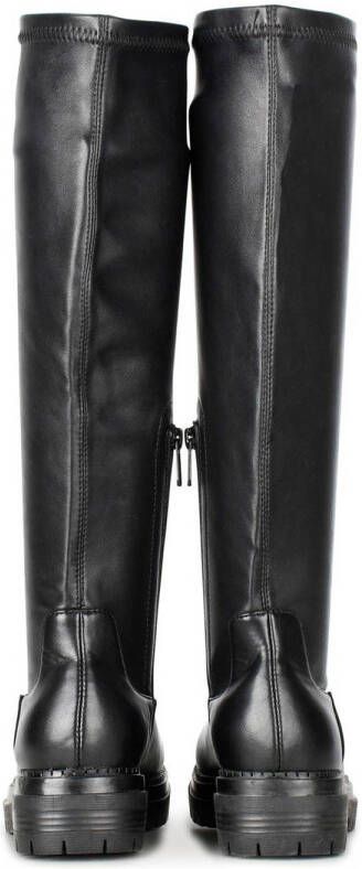 PS Poelman Dames CYBELE PU Imitatieleren Stretch Hoge Laarzen met Stoere Profielzool en Rits Zwart - Foto 3