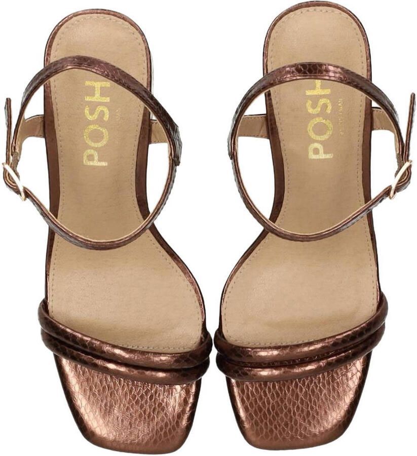 POSH by Poelman Emily imitatieleren sandalen met blokhak bruin - Foto 2
