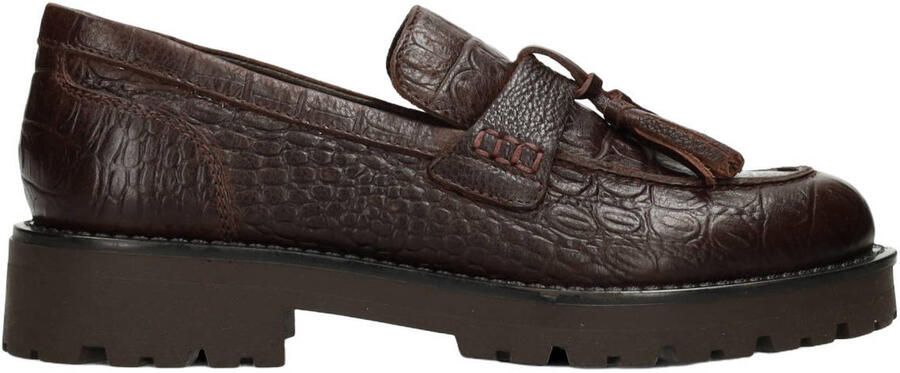 POSH by Poelman Lein chunky leren loafers met dierenprint donkerbruin
