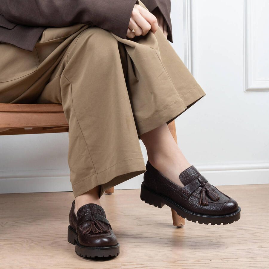 POSH by Poelman Lein chunky leren loafers met dierenprint donkerbruin - Foto 2