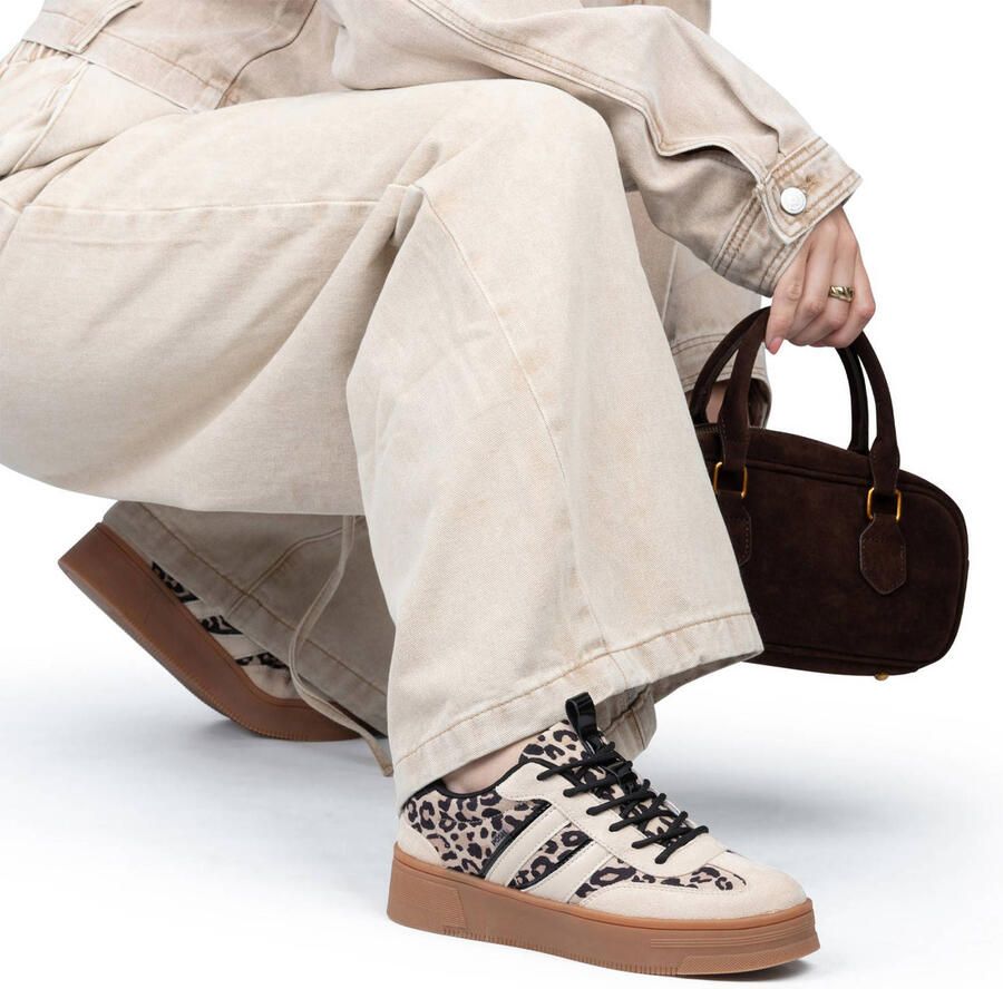 POSH by Poelman Lilly sneakers met panterprint beige zwart