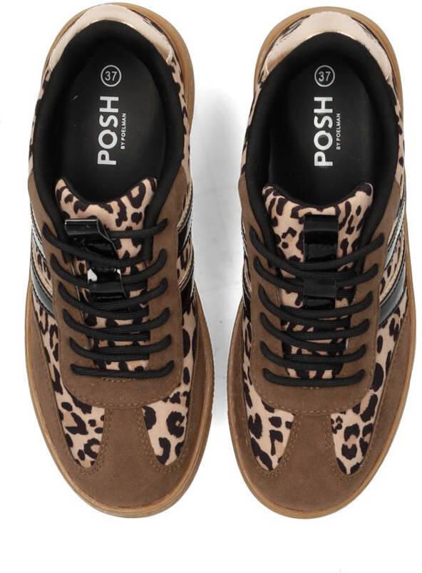 POSH by Poelman Lilly sneakers met panterprint bruin beige