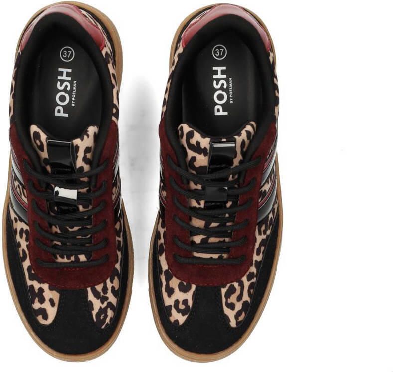 POSH by Poelman Lilly sneakers met panterprint zwart beige