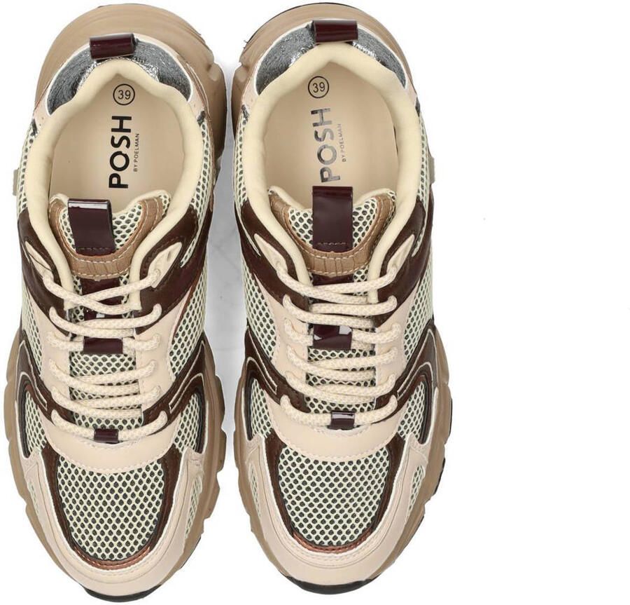 POSH by Poelman LOLA Dames Sneakers Bordeaux Met Bruine Combinatie