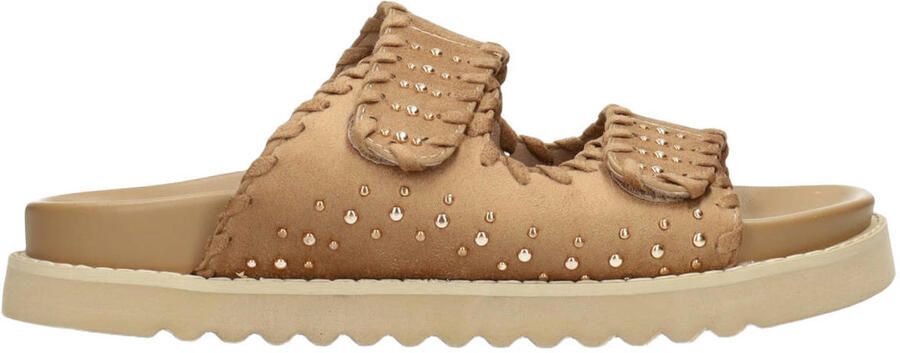 POSH by Poelman Nena leren slippers beige
