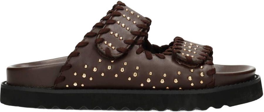 POSH by Poelman Nena leren slippers donkerbruin
