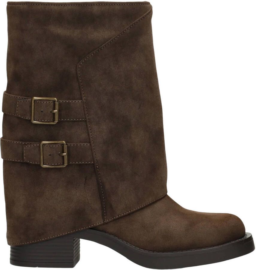 POSH by Poelman Shanti bikerboots met blokhak donkerbruin