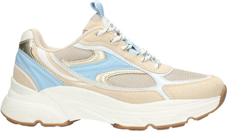 POSH by Poelman ABBY Dames Sneakers Wit met beige en blauw combi
