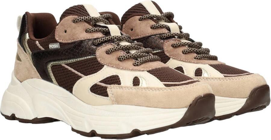 POSH by Poelman suède chunky sneakers bruin beige - Foto 3