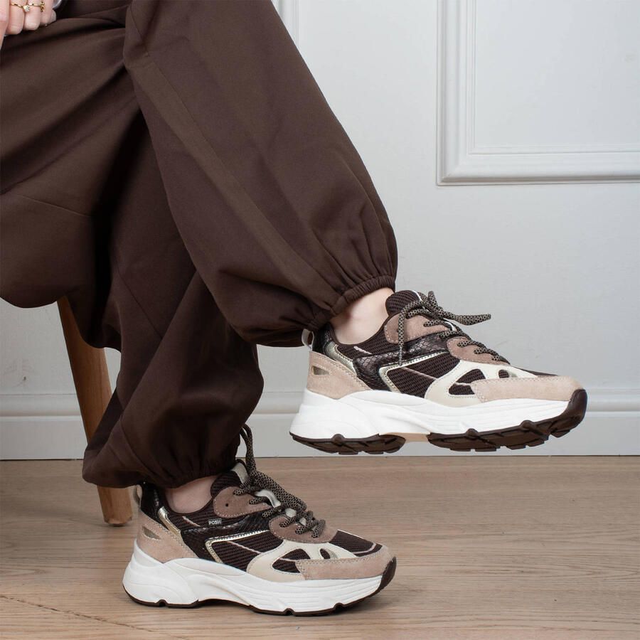 POSH by Poelman suède chunky sneakers bruin beige - Foto 2