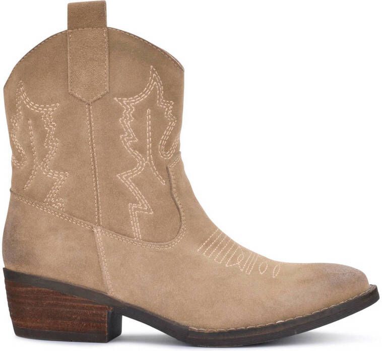 PS Poel Bila Leren Suéde Cow Western Enkellaarzen Bruin Beige Taupe -  Schoenen.nl