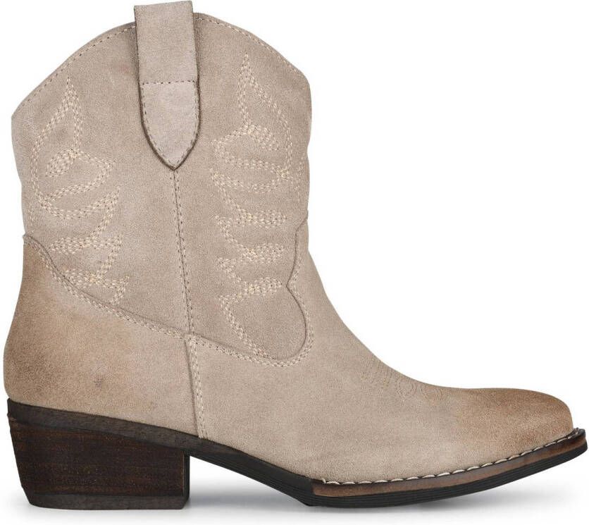 POELMAN Suède westernlaars met rits Beige Suede Western Dames