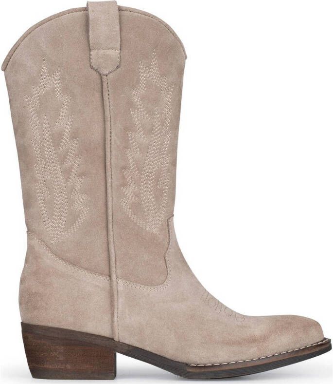 POELMAN Hoge suède westernlaars met rits Beige Suede Cowboy laarzen Dames