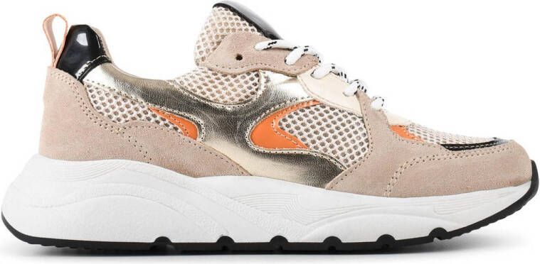 PS Poelman Cibel leren sneakers beige metallic - Schoenen.nl