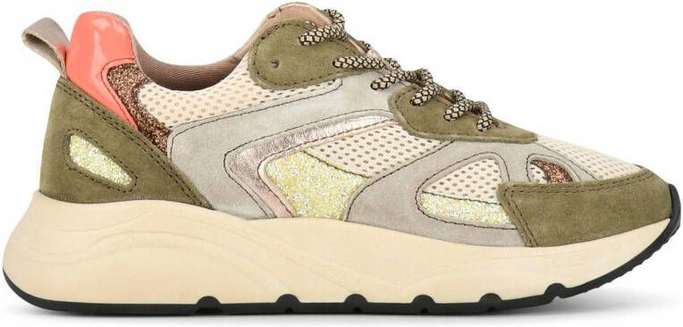 PS Poelman CIBEL Dames Sneakers Groen Beige Multi