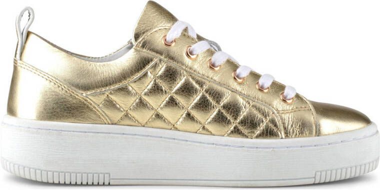 PS Poelman Esquimo Dames 39 Quilted Leren Tennis Sneakers Goud