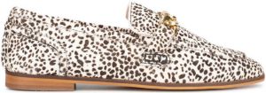 PS Poelman JENNY leren loafers met ponyhair en ketting bruin wit