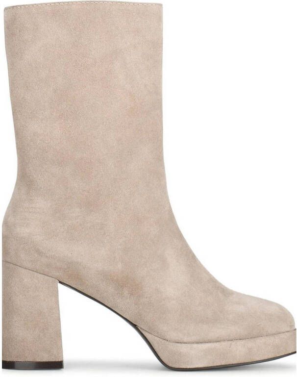 POELMAN Haklaars Beige Suede Enkellaars met hak Dames