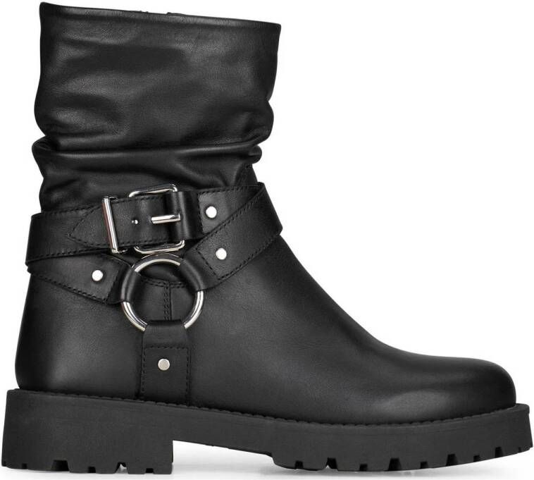 PS Poelman Lein leren bikerboots zwart