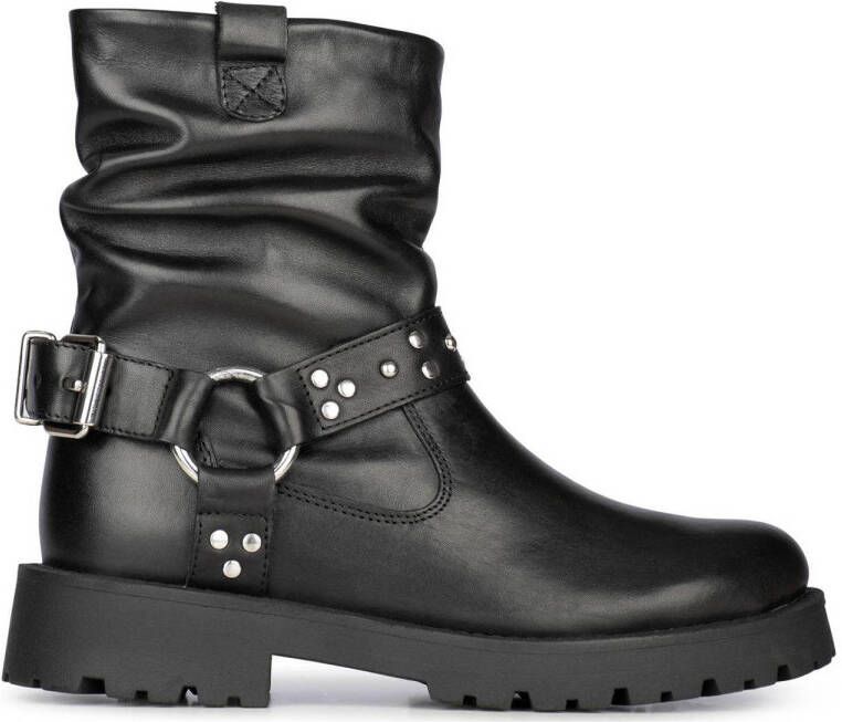 PS Poelman Lein leren bikerboots zwart