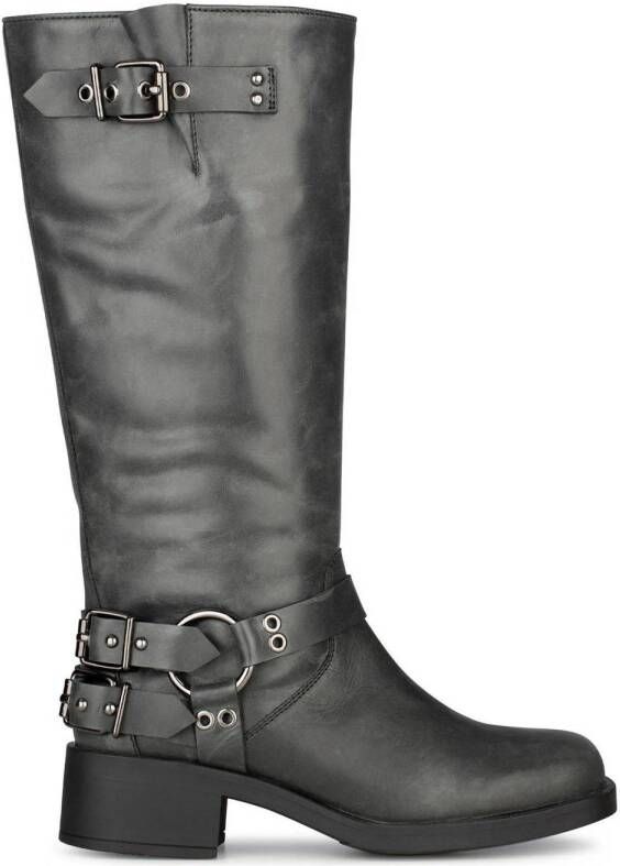 POELMAN Hoge leren biker boots met rits Zwart Leer Cowboy laarzen Dames