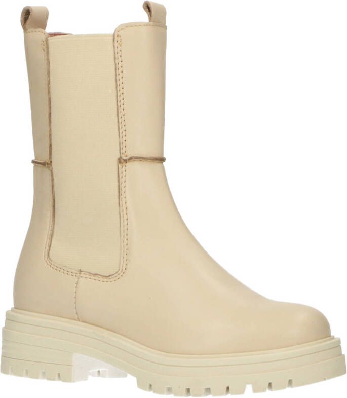 PS Poelman leren chelseaboots creme