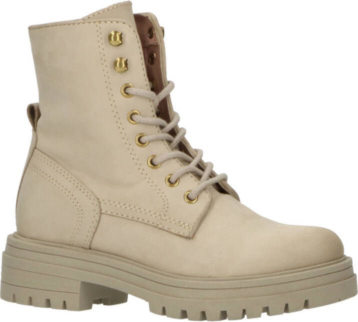 PS Poelman Mink-83 leren veterboots beige Meisjes Leer Effen 38