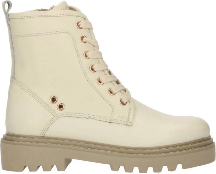 PS Poelman veterboots ecru Meisjes Leer 37 | Enkelboot van