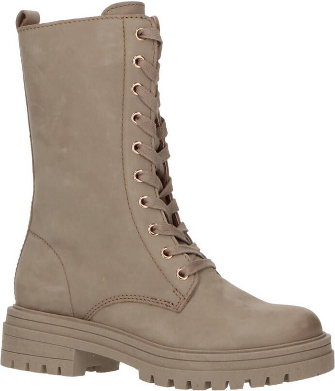 PS Poelman leren veterboots taupe Bruin Meisjes Leer 35