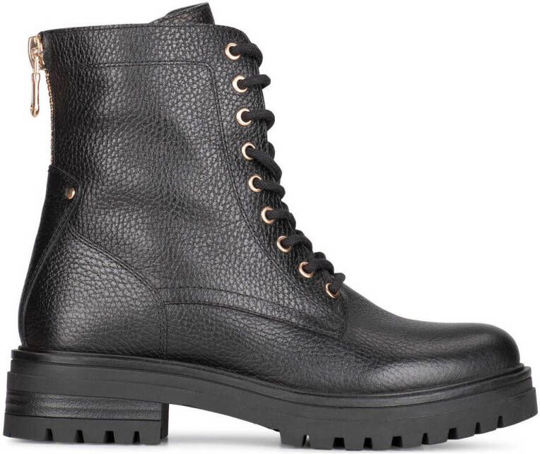 POELMAN leren veterboot zwart Leer Veterboots Dames