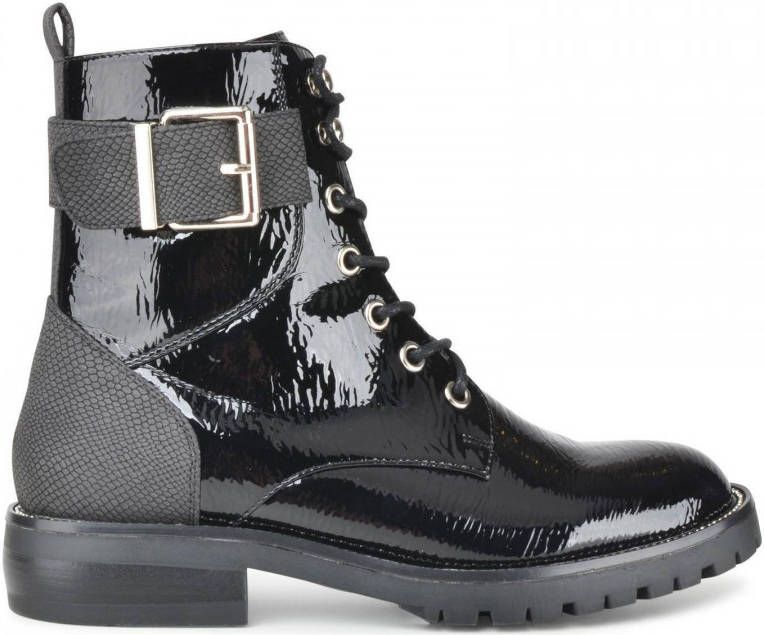 PS Poelman Lizzy lak veterboots met siergesp zwart - Schoenen.nl