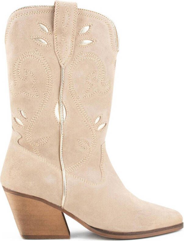 PS Poelman Lola suède cowboylaarzen beige