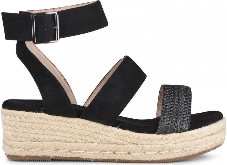 PS Poelman NABIA Dames Faux PU Imitatie Suède Leren Sandalen met Espadrille Sleehak Zool en Luipaard Dieren Print Zwart