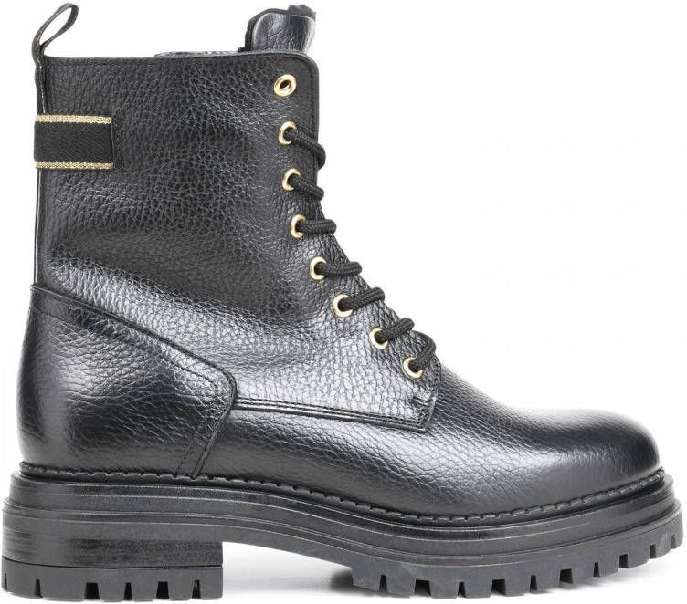 PS Poelman LUNA Dames Veter laarzen met imitatiebont Zwart