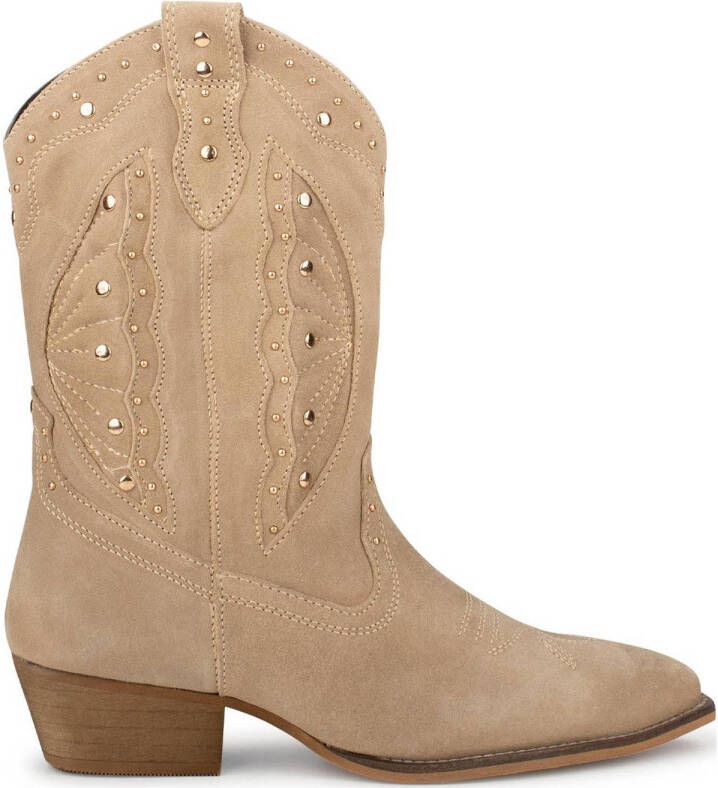 PS Poelman Moco suède cowboylaarzen met studs beige