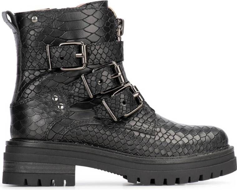 PS Poelman Monk leren enkelboots met crocoprint zwart Meisjes Leer Dierenprint 33