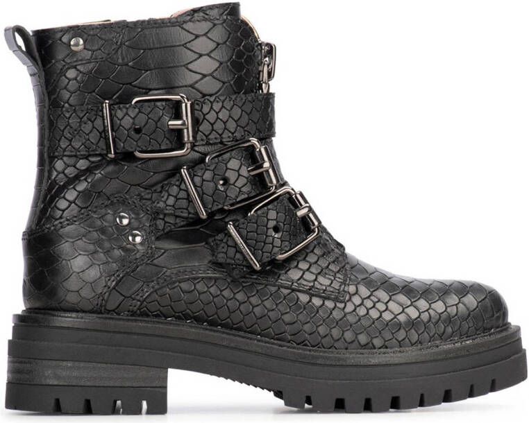PS Poelman Monk leren enkelboots met crocoprint zwart Meisjes Leer Dierenprint 36