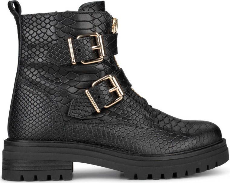 POELMAN Anaconda print leer Zwart Leer Biker boots Dames