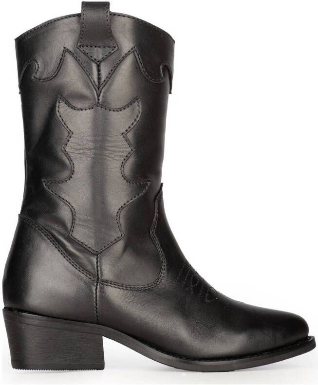 PS Poelman Nolia leren cowboylaarzen zwart Meisjes Leer Effen 36