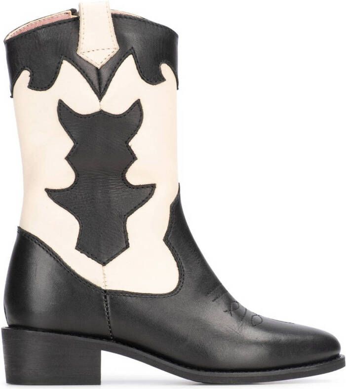 PS Poelman Nolia leren cowboylaarzen zwart beige Meisjes Leer Meerkleurig 37
