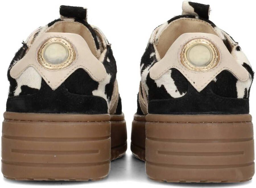 PS Poelman Anemone leren sneakers met koeienprint beige zwart