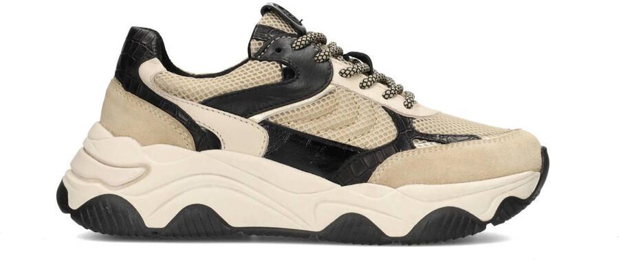 PS Poelman CATO Dames Sneakers Zwart Met Beige Combinatie