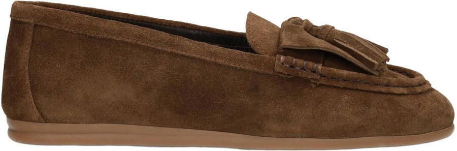 PS Poelman Mia suède mocassins donkerbruin