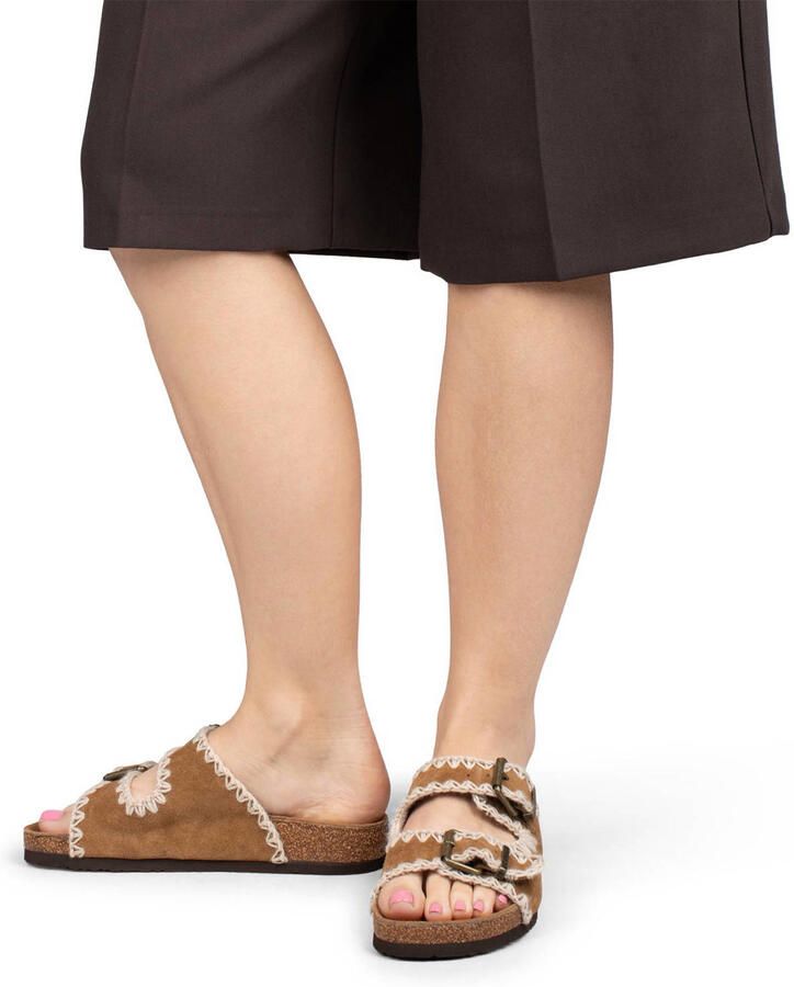 PS Poelman Monica suède slippers cognac