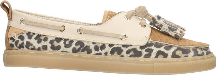 PS Poelman Silk suède bootschoenen cognac ecru panter