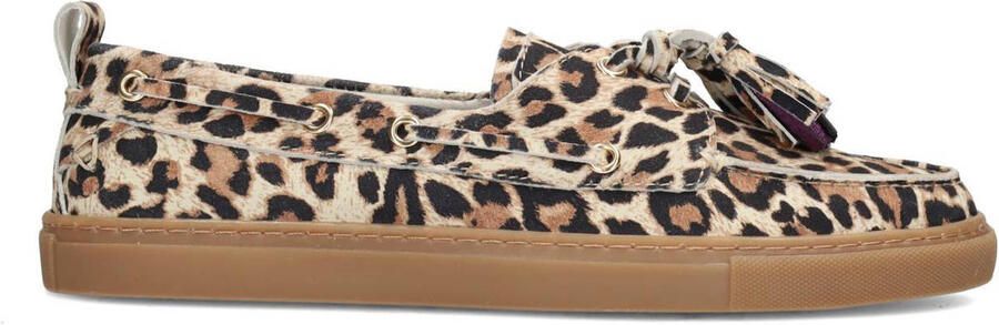 PS Poelman Silk suède bootschoenen met panterprint beige bruin zwart