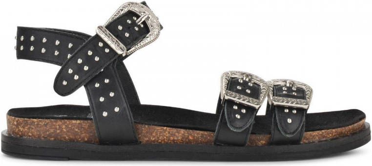 PS Poelman ARANSTUD Dames Faux PU Imitatie Leren Sandalen met Studs en Western Cowboy Gespen Zwart