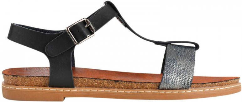 PS Poelman Dames Sandalen Lizzy Zwart met Zilver Metallic Snake Print